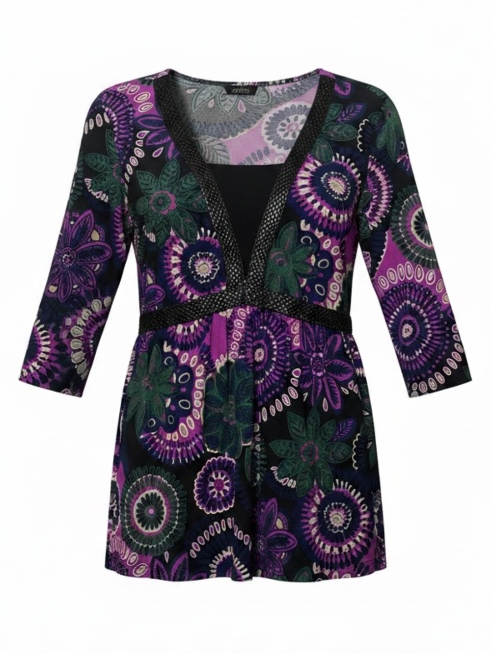 Susan Lawrence Women 3/4 Sleeve Braided Deep V-Neck Tunic Size 1X